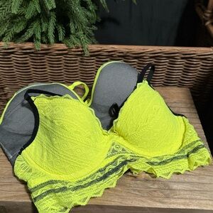 PINK Victoria's Secret Racerback Neon Yellow Lace Bra and Racerback Grey Bra
